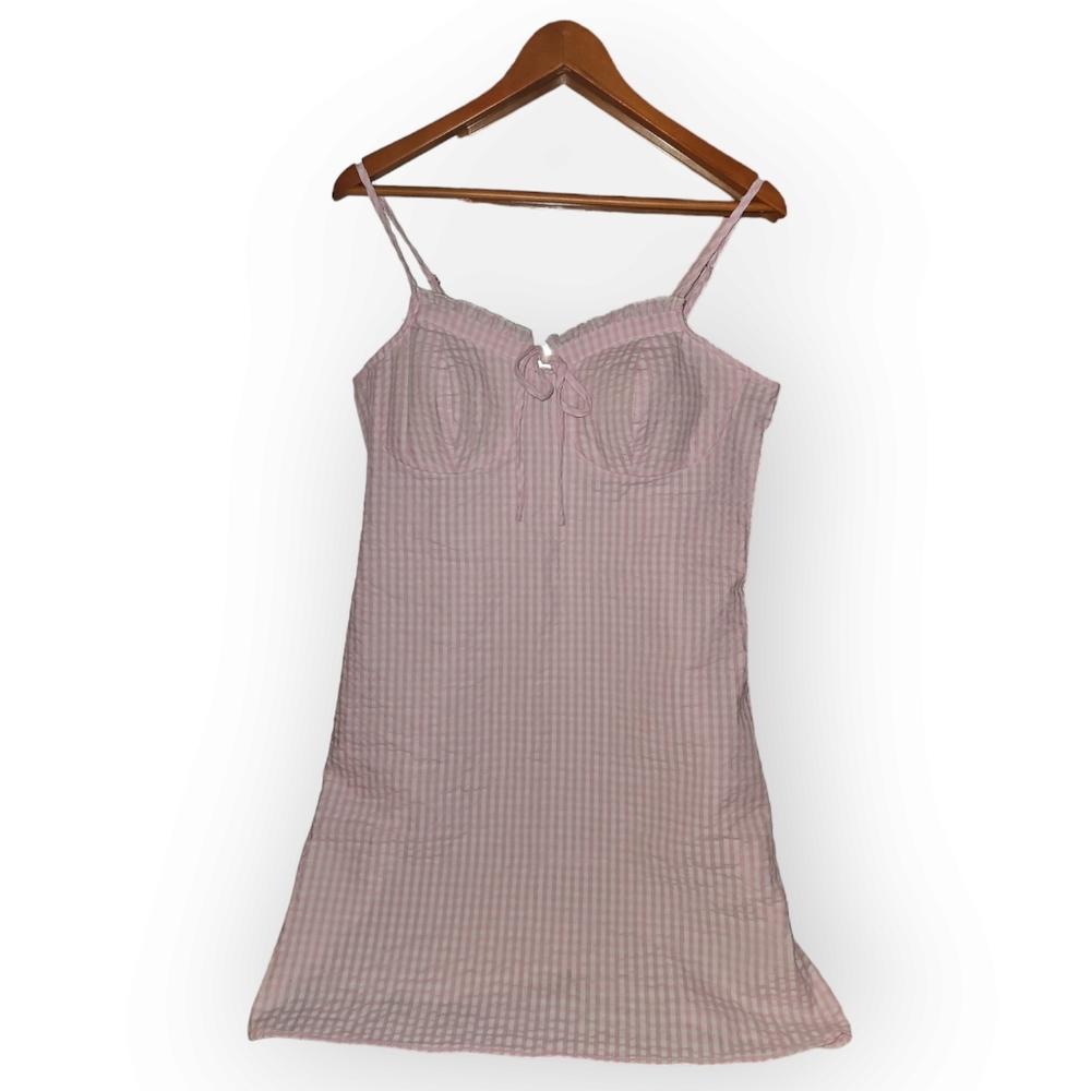 Barbie Pink gingham spring mini dress L (11-13) never worn
